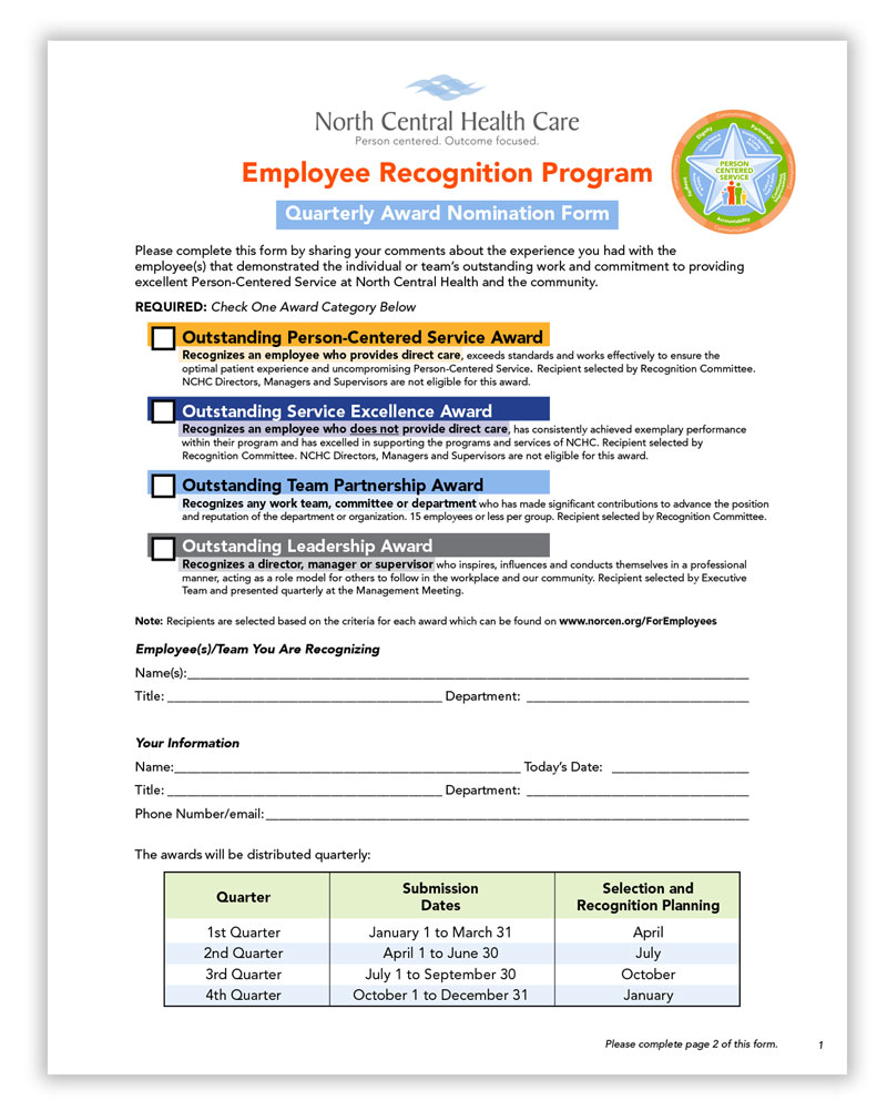 Employee Nomination Form for Quarterly Awards
